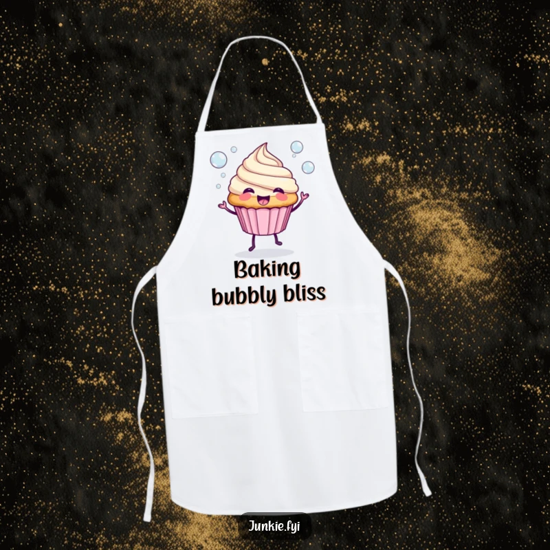 Funny Apron: A spunky cupcake with legs blows bubbles, a cheerful and practical kitchen accessory.