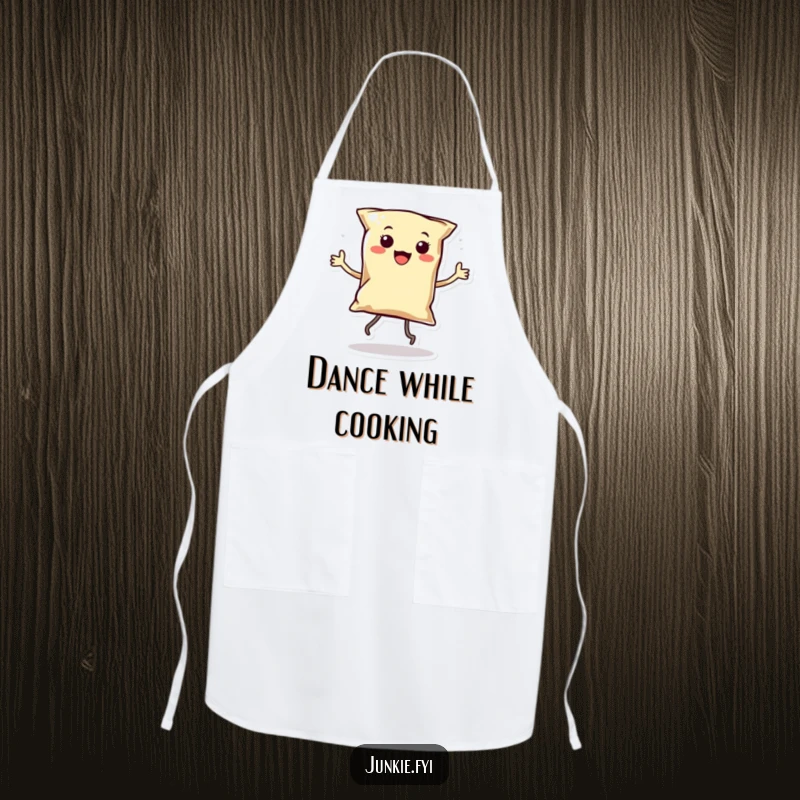 Funny Kawaii Chip Cooking Apron: A smiling anthropomorphic bag of chips with tiny legs dances, bringing funny vibes to this kitchen essential.