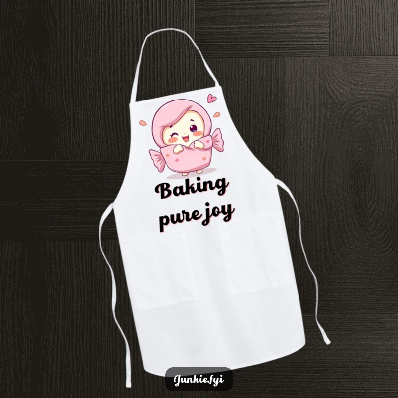 Funny Apron featuring a candy bar character joyfully starting to unwrap itself, bringing sweet humor to the kitchen.