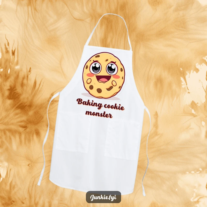 Funny Apron: A happy cookie character with big eyes takes a huge, delighted bite, adding a humorous and satisfying touch to cooking.