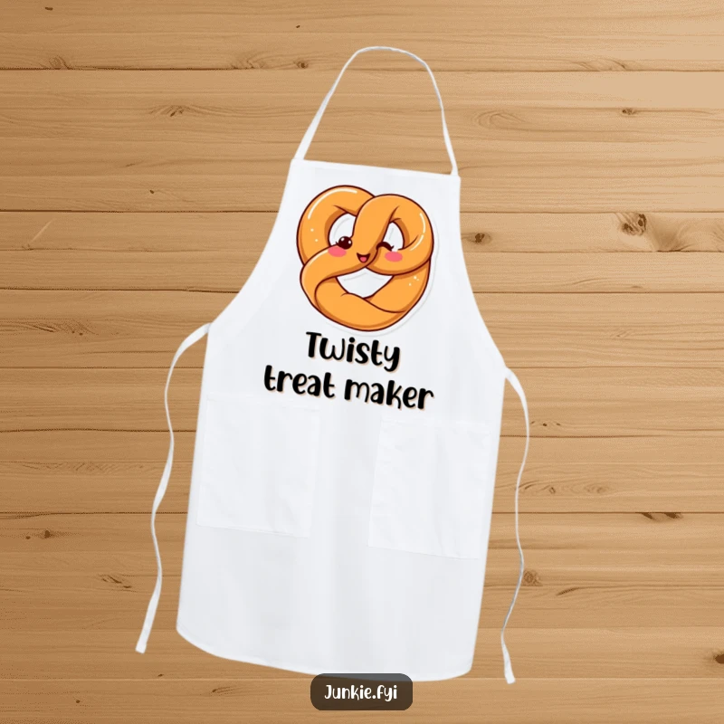 Funny Kawaii pretzel twisting into a pretzel shape with a smile, practical and funny apron.