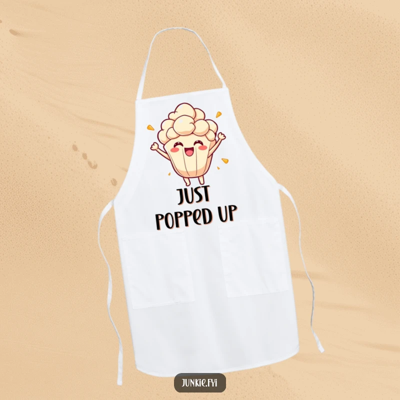 Funny popcorn kernel apron, bursting with energetic joy while cooking, a playful kitchen accessory, ideal for chefs.