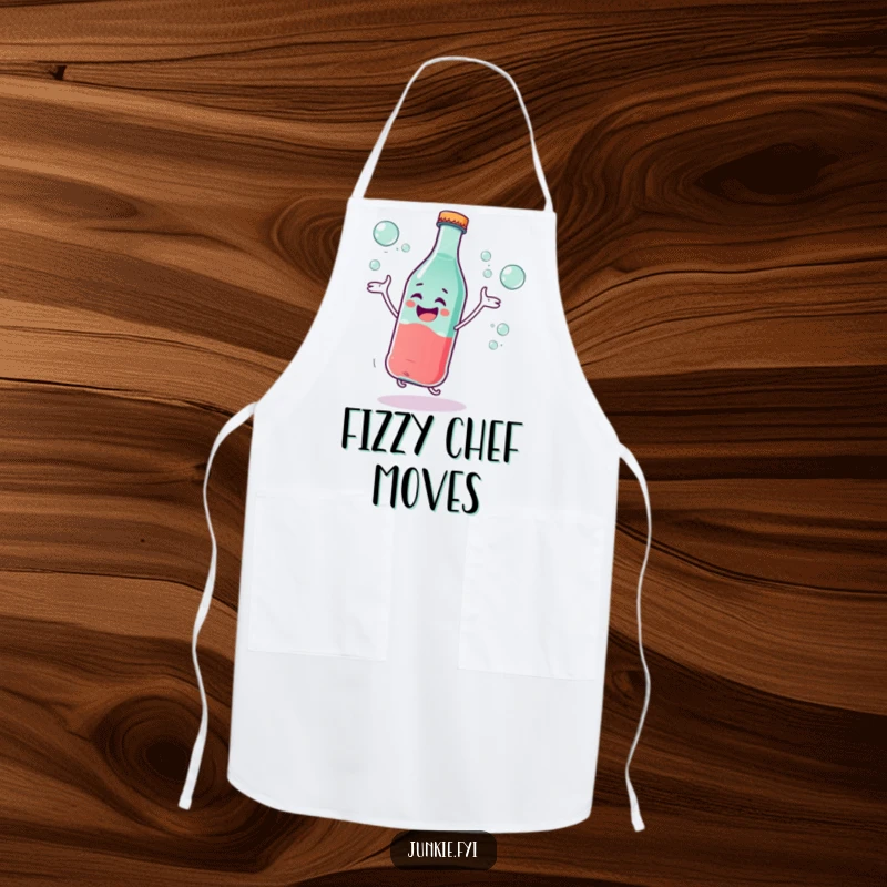 Funny Apron: A giggling soda bottle character dances excitedly with bubbles, adding a humorous and fizzy touch to kitchen duties.