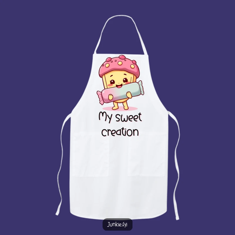 Funny Apron: Happy Foodie Holds Giant Candy Bar, Bake Sweetness!