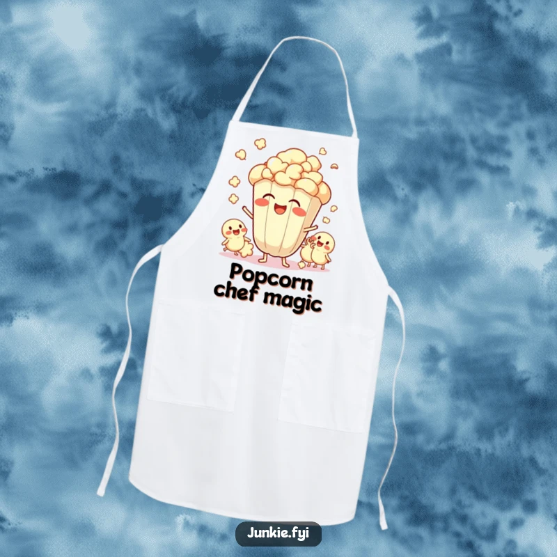 Funny Apron featuring a giggling popcorn kernel surrounded by popping friends, bringing playful energy to the kitchen.
