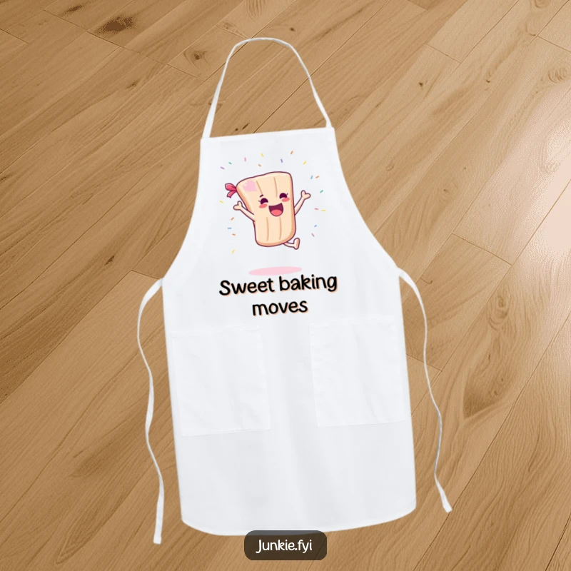 Funny Apron: A candy bar character joyfully does a cartwheel with sprinkles flying, adding a humorous and sweet touch to kitchen activities.