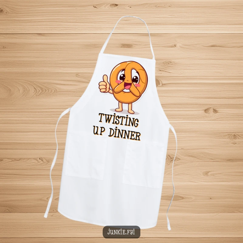Funny Apron with a happy pretzel character giving an enthusiastic thumbs up, perfect for kitchen fun and protecting clothes with positivity.
