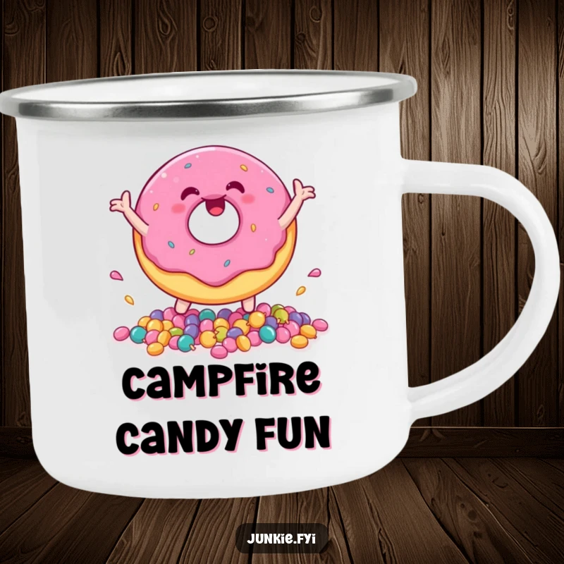 Durable funny donut character happily bouncing candies, designed for outdoor use and sweet enjoyment.