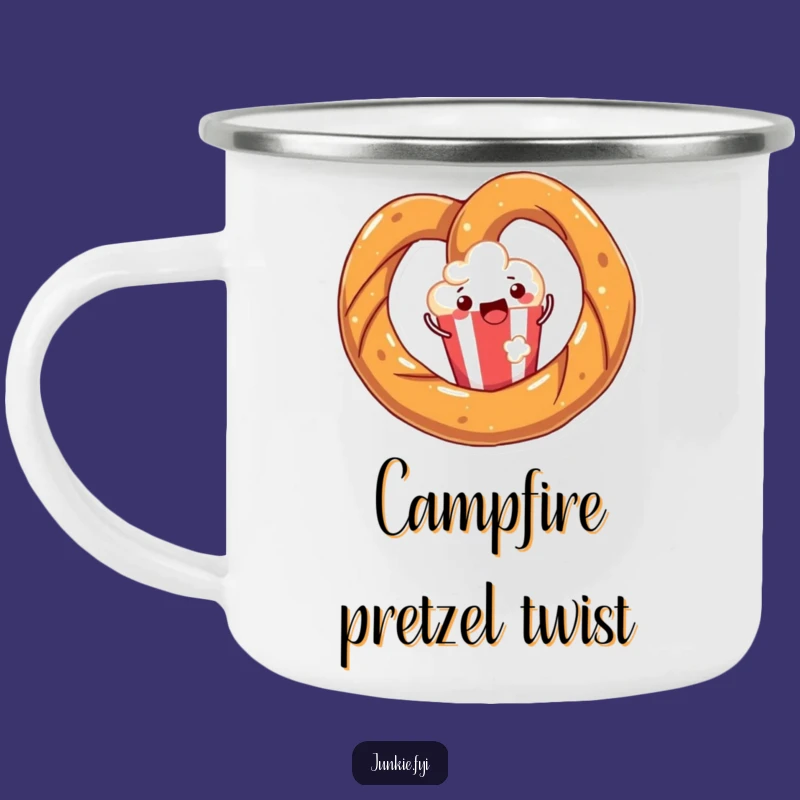 Funny Pretzel Popcorn Camping Mug: Snack Joy Outdoors, Perfect Gift