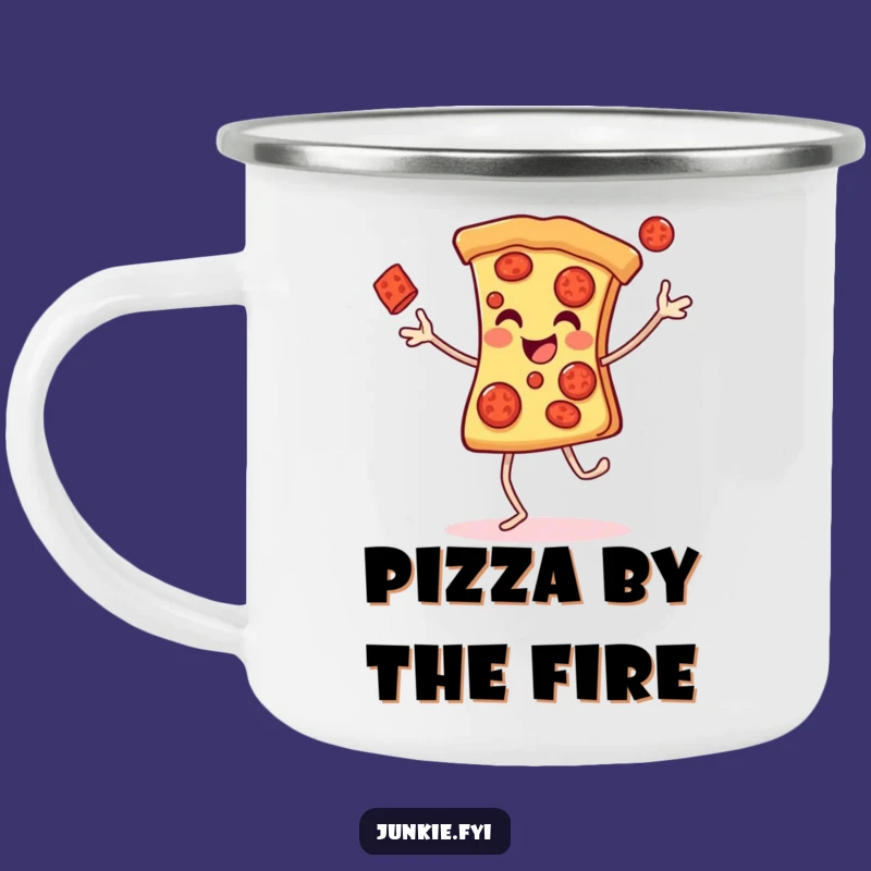 Funny Pizza Juggling Camping Mug: Outdoor Slice Character, Rugged Humorous Gift for Campers!