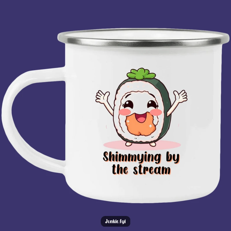 Funny Sushi Shimmy Camping Mug: Outdoor Roll Character, Rugged Humorous Gift for Campers!