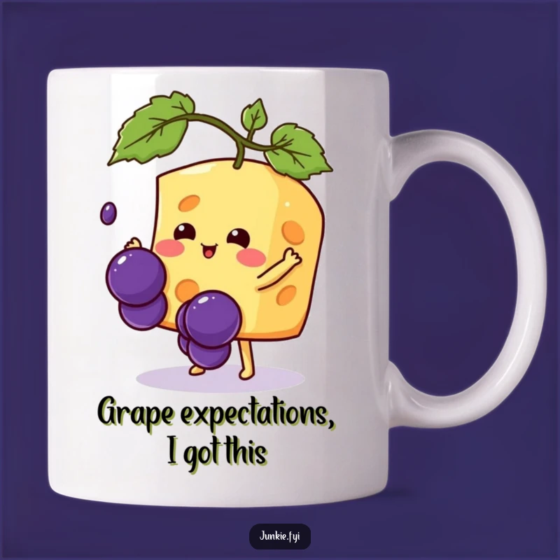 Funny Kawaii Cheese Grape Catch Mug - Hilarious Cartoon Gift for Cheese Lovers