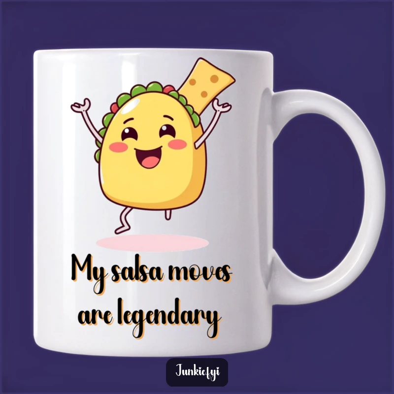 Funny Taco Dance Mug: Happy Foodie Character with Chip, Perfect Humorous Gift!