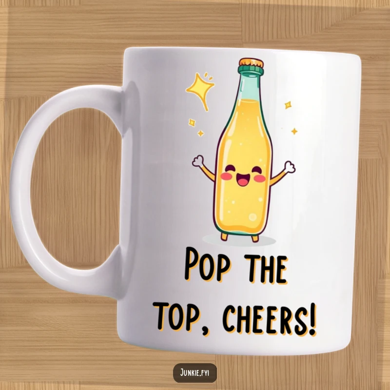 Funny Mug: A happy soda bottle erupts in a celebratory fizz, radiating pure joy and effervescence.