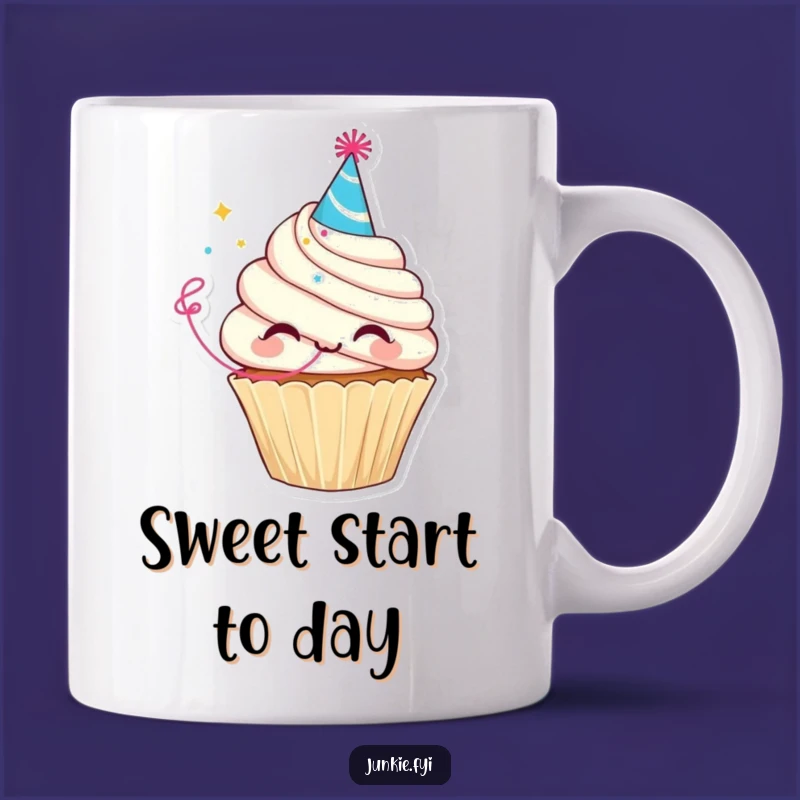 Funny Delightful Cupcake Mug: Party Hat Character Celebration Gift