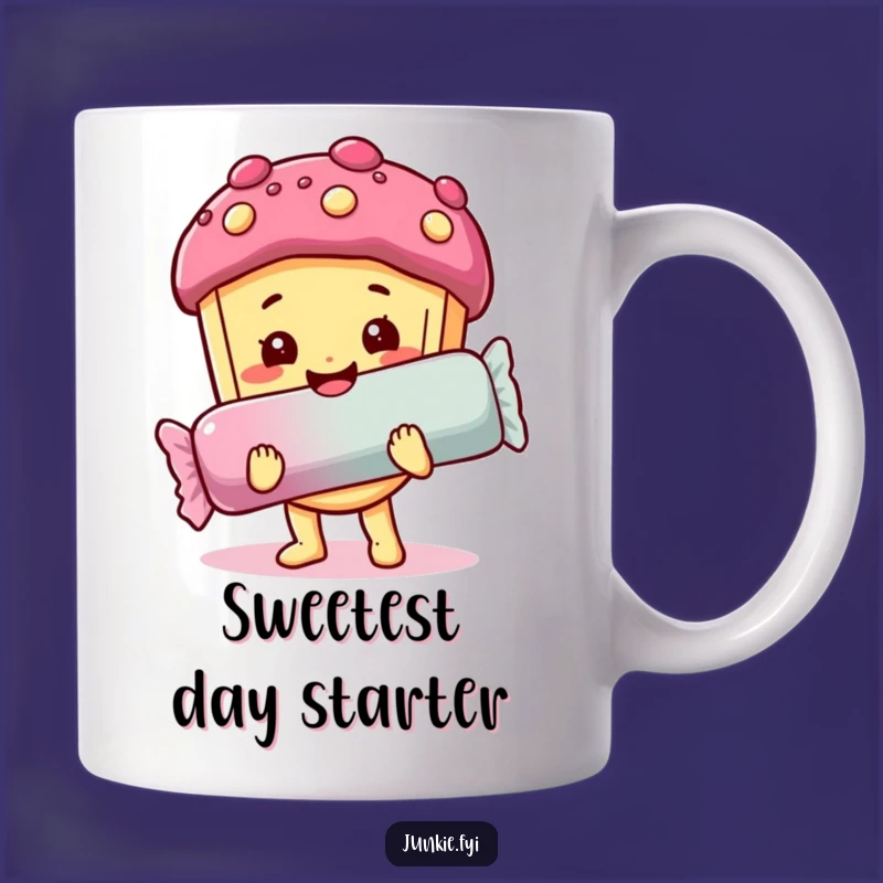 Funny Candy Lover Mug: Happy Foodie Holds Giant Bar, Sweet Gift!