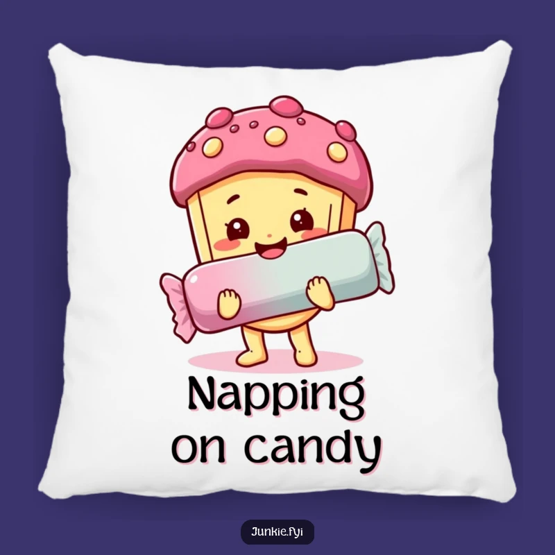 Comforting Funny Pillow: Happy Foodie Holds Giant Candy Bar, Cozy Hilarious Gift!