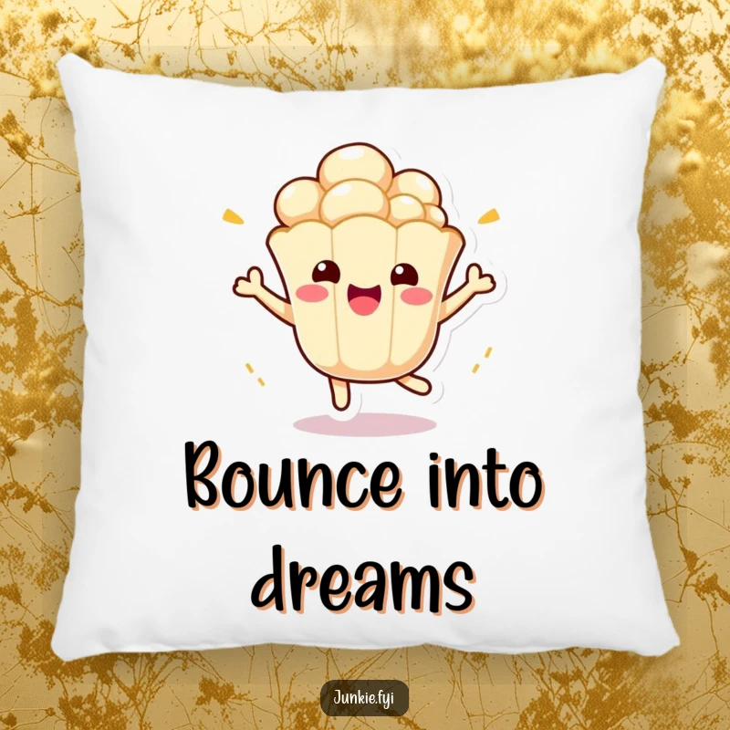 Funny Kawaii Popcorn Pillow: A cute anthropomorphic popcorn kernel bounces excitedly on this soft and funny decorative pillow.
