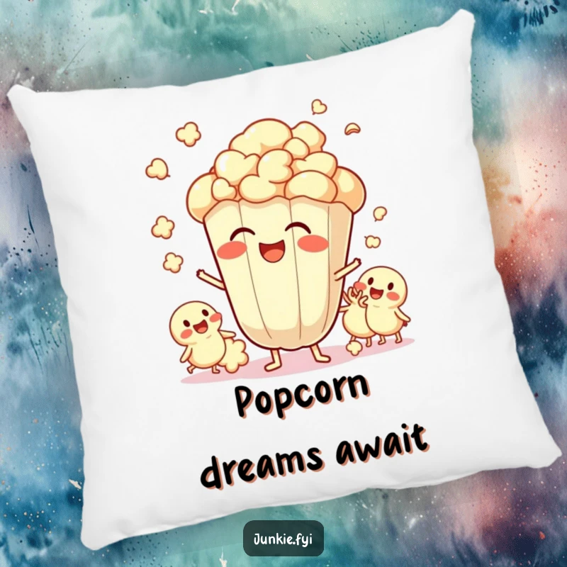 Funny Pillow showcasing a giggling popcorn kernel with its popping friends, offering cozy comfort and a cheerful vibe.