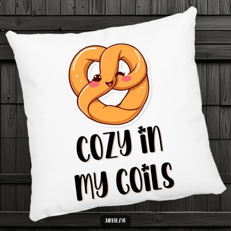 Funny Kawaii pretzel twisting into a pretzel shape with a smile, soft and decorative pillow.