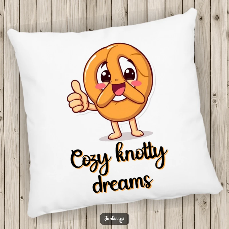 Funny Pillow featuring a happy pretzel character giving an enthusiastic thumbs up, offering soft comfort and a positive, snack-themed message.