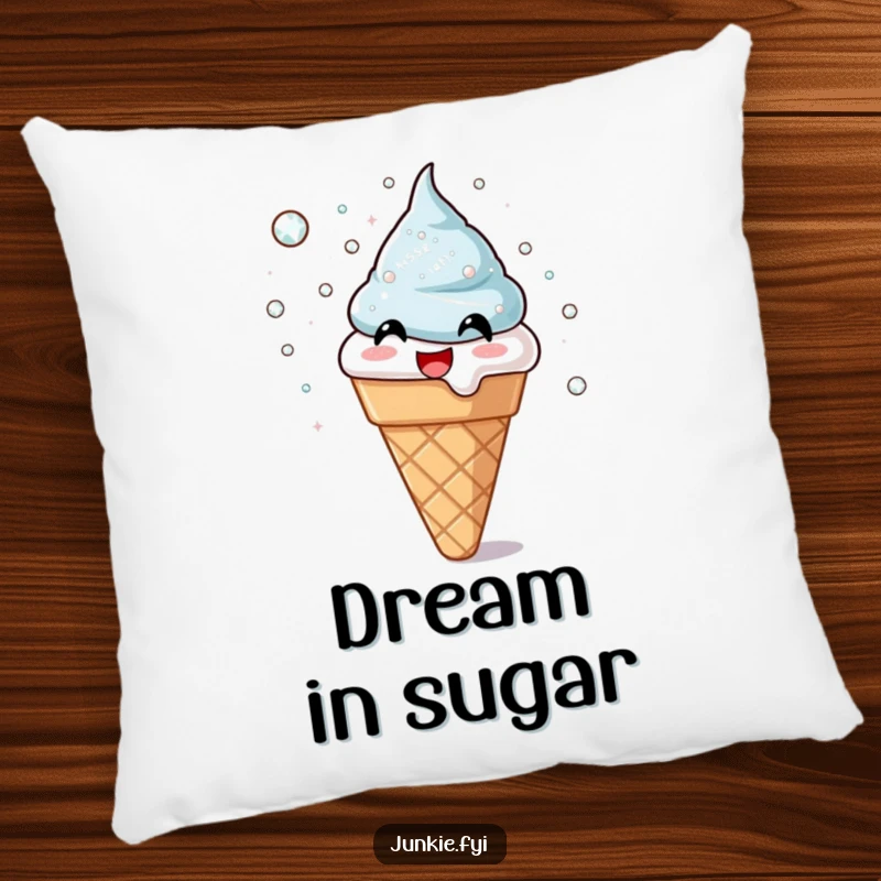 Funny pillow featuring a joyful ice cream cone showering shimmering sugar crystals. Soft, cozy, and full of sweet delight, a perfect funny gift.