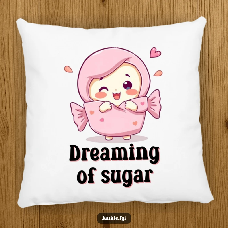Funny Pillow showcasing a candy bar character in the delightful act of unwrapping itself, offering comfort and a humorous visual.