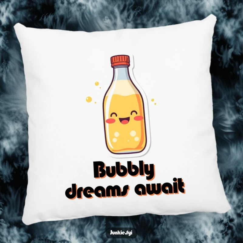 Funny soda bottle pillow character, fizzing with excitement, offering comfort and humor for a relaxing gift.