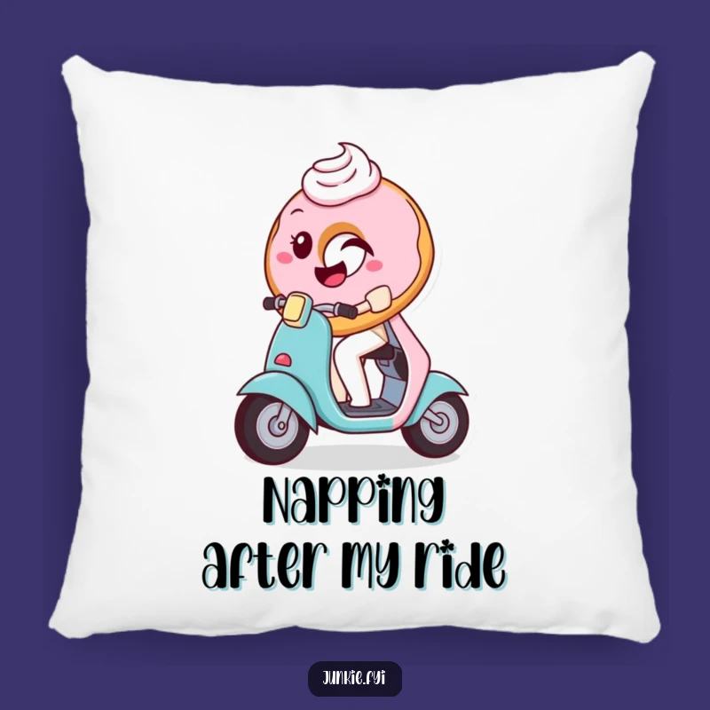 Funny Donut Scooter Pillow: Soft Pastry Character, Comfy Humorous Gift for Couch!