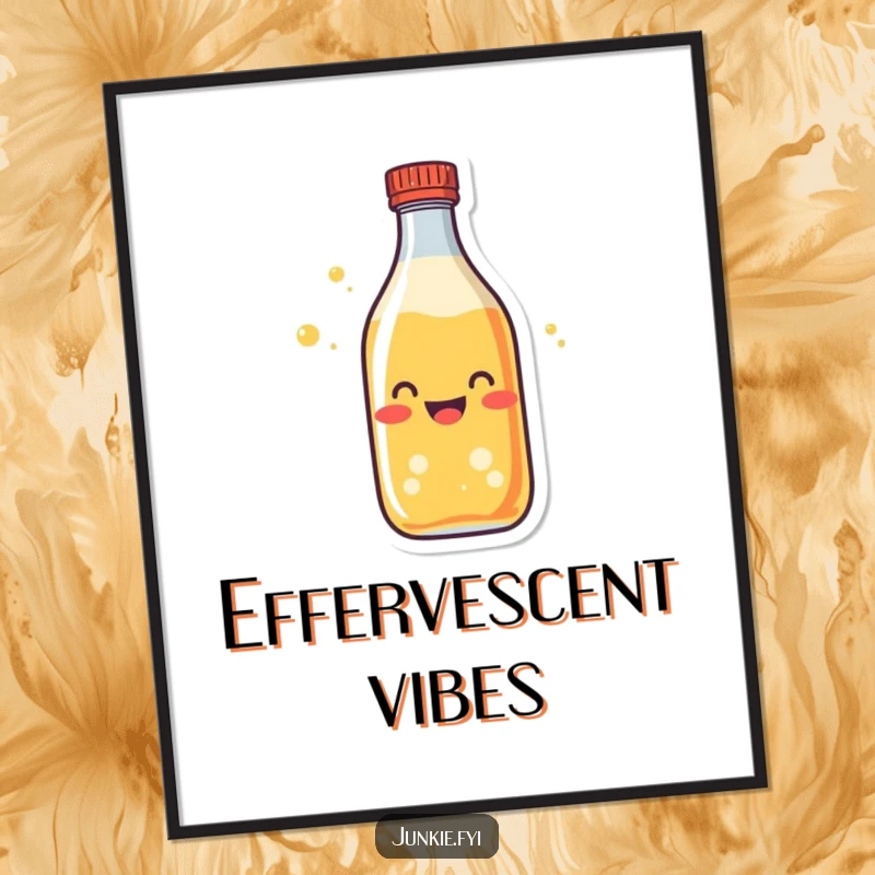 Funny soda bottle digital art print, fizzing with excitement, a vibrant and humorous decoration.