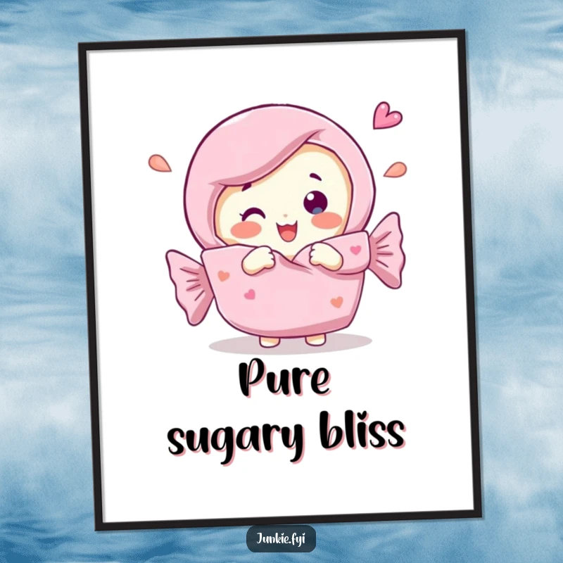 Funny Digital Art Print of a candy bar character joyfully unwrapping itself, a whimsical and sweet piece of art.