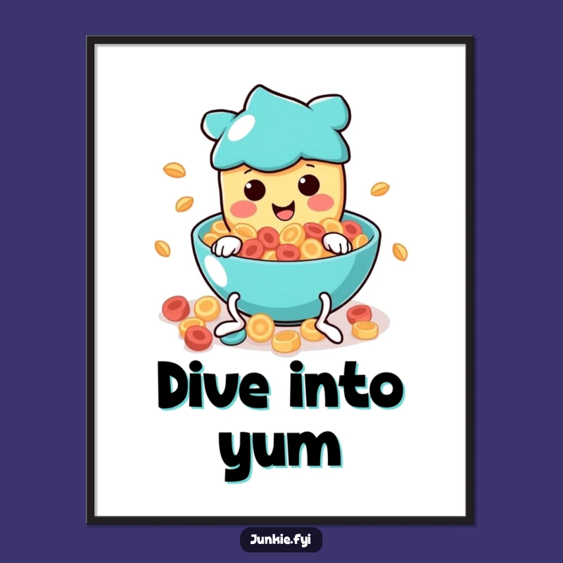 Funny Cereal Dive Digital Art Print: Vibrant Food Character Decor, A Hilarious Funny Gift