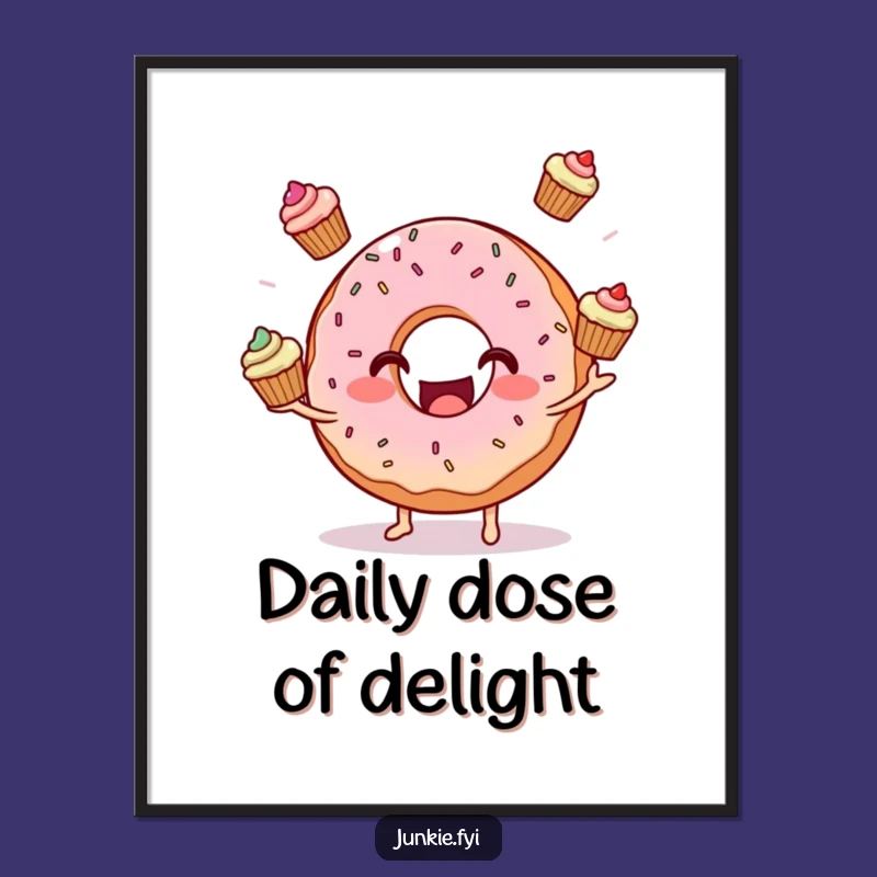 Funny Donut Juggling Cupcakes Digital Print: Instant Joyful Dessert Art