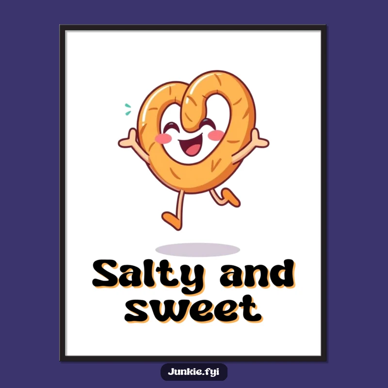 Funny Pretzel Jumping Digital Art: Salty Joyful Snack Print