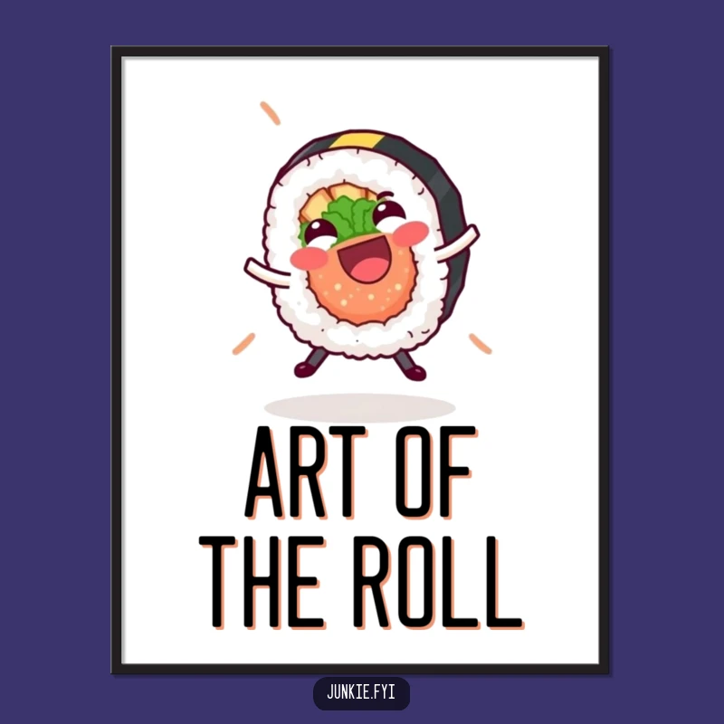 Funny Sushi Roll Cartwheel Digital Art - Hilarious Foodie Decor Print