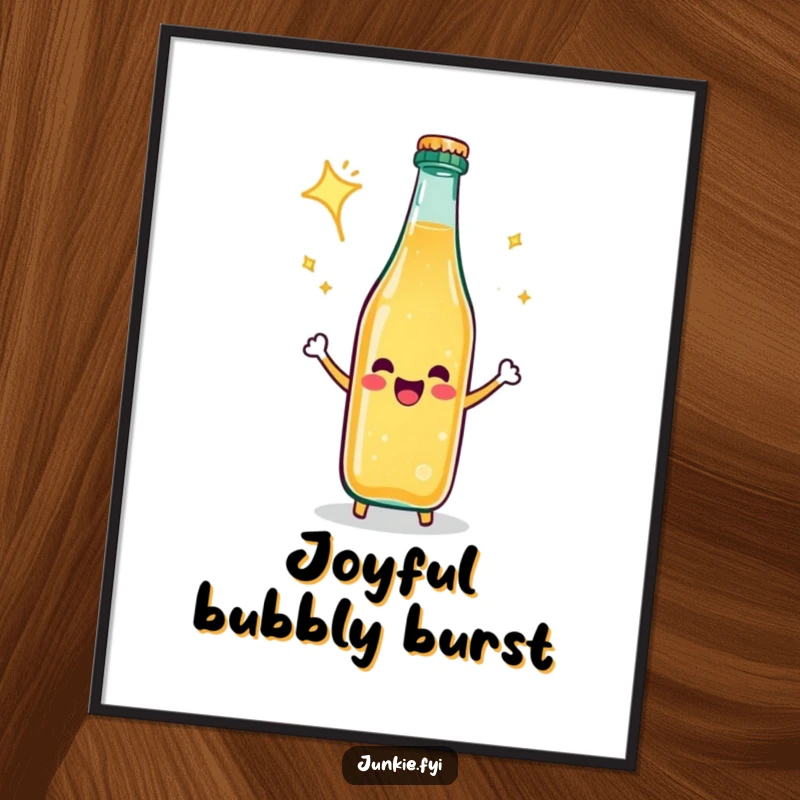 Funny Digital Art Print: A happy soda bottle celebrates with a fizzy explosion, a whimsical and downloadable illustration.