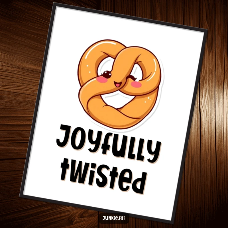 Funny Kawaii pretzel happily twisting into a pretzel shape with a smile, high-resolution digital art.