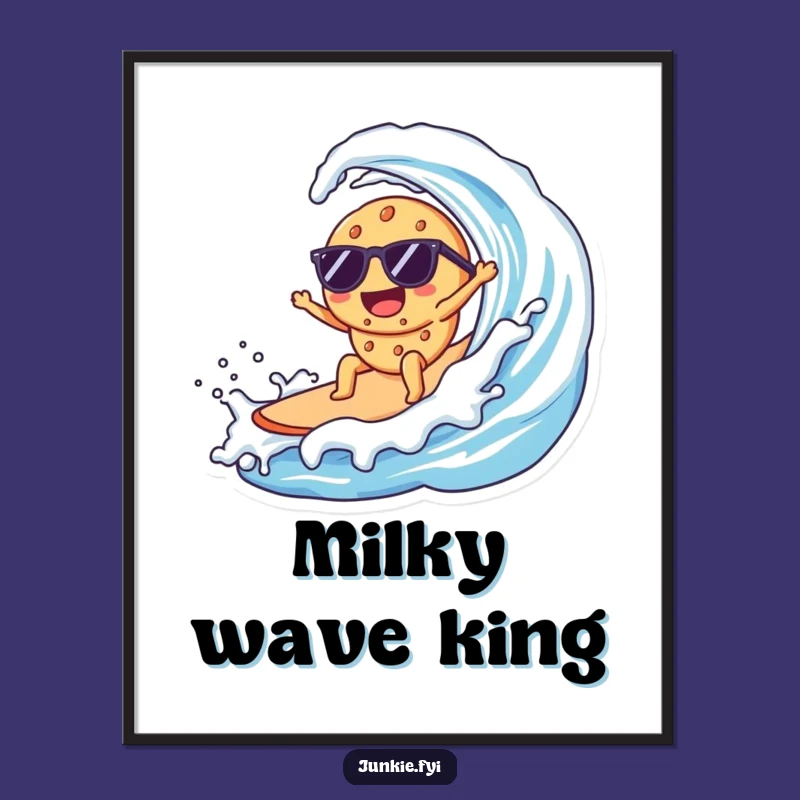 Funny Kawaii Cookie Surfer Digital Print: Cool Cookie's Milk Wave Art - Instant Gift