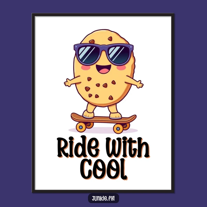 Funny Kawaii Skater Cookie Digital Art: Instant Download, Cool Humorous Decor, Unique Funny Gift!