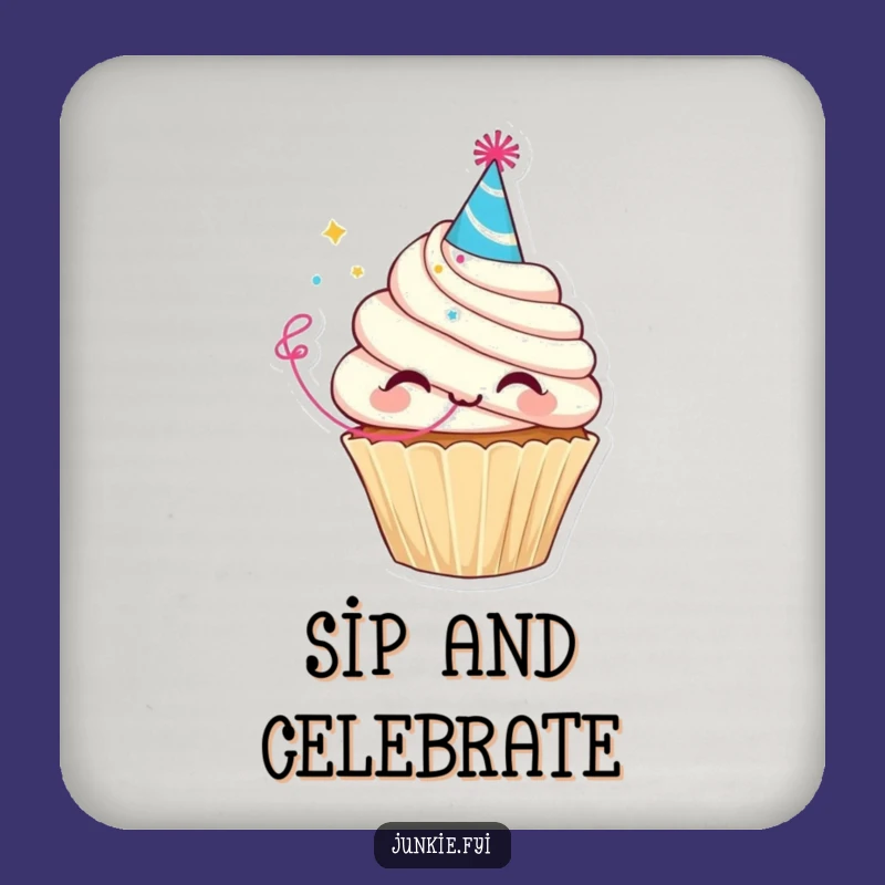 Funny Cupcake Party Coaster: Delighted Character Drink Protector, Gift