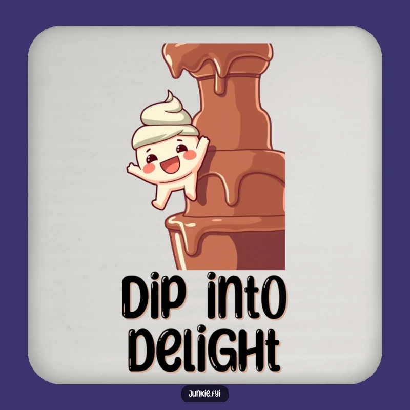 Funny Drink Coaster: Foodie Dangles Over Chocolate Fountain, Protect Surfaces with Humor!