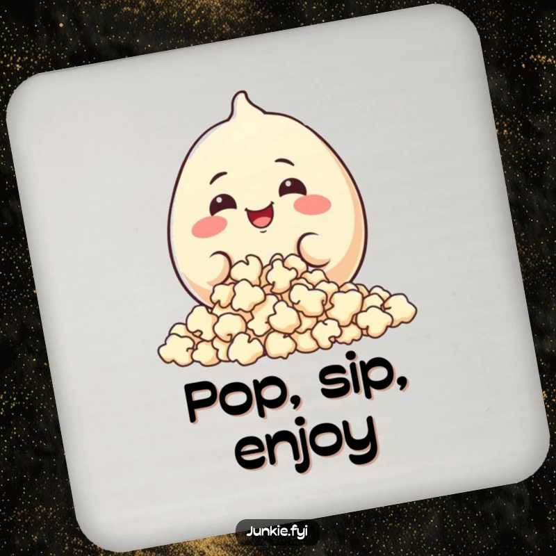 Funny Coaster: A plump food character with a happy grin munches popcorn, adding humor and protection.
