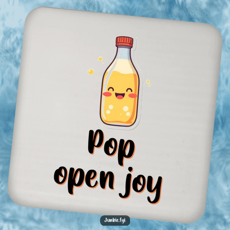 Funny soda bottle coaster, fizzing with excitement, a humorous and practical accessory for drinks.