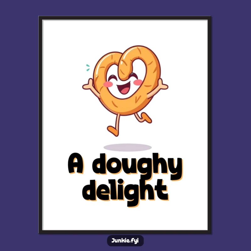 Funny Pretzel Jumping Poster: Salty Joyful Snack Wall Art