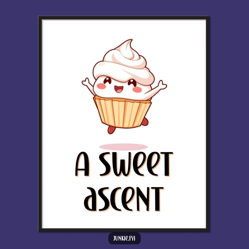 Funny Cupcake Leap Poster: Frosting Flying Dessert Wall Art
