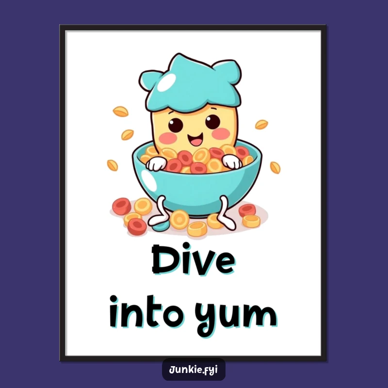 Funny Cereal Dive Poster: Vibrant Food Character Art, A Hilarious Piece for Your Wall, Great Funny Gift