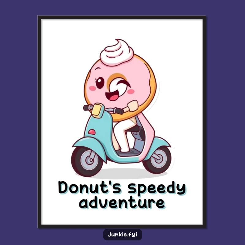 Funny Donut Scooter Poster: Artistic Pastry Character, Vibrant Humorous Gift for Walls!