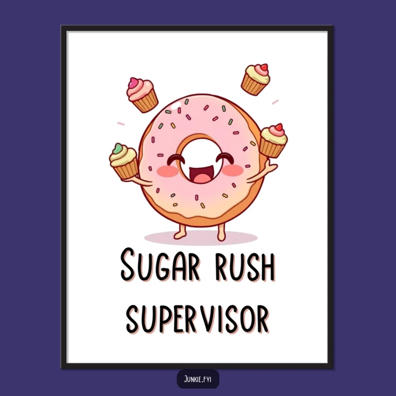 Funny Donut Juggling Cupcakes Poster: Adorable Dessert Art for a Cheerful Home