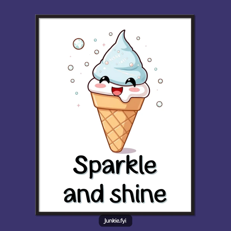 Funny Ice Cream Cone Poster - Shimmering Sugar Crystals Art, Perfect Gift!