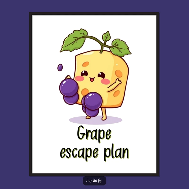 Funny Kawaii Cheese Poster: Spunky Grape Catcher Art - Hilarious Wall Decor Gift